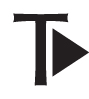 A micrologo of a capital T with a triangle pointing to the right from the stem of the T.